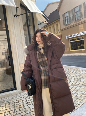 玥儿内赫连帽狐狸毛长款保暖羽绒服外套NH257223