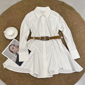 玥儿26年早春简约翻领短款 5577 配腰带 衬衫 裙连衣裙