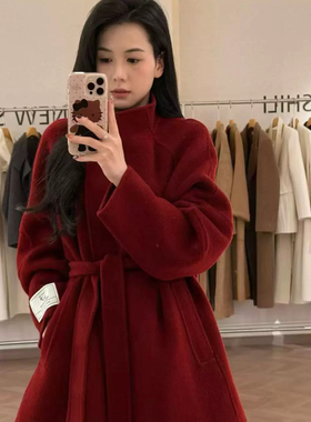 玥儿小众个子羊毛呢外套羊毛外套(配腰带)(含100澳毛)XYN668