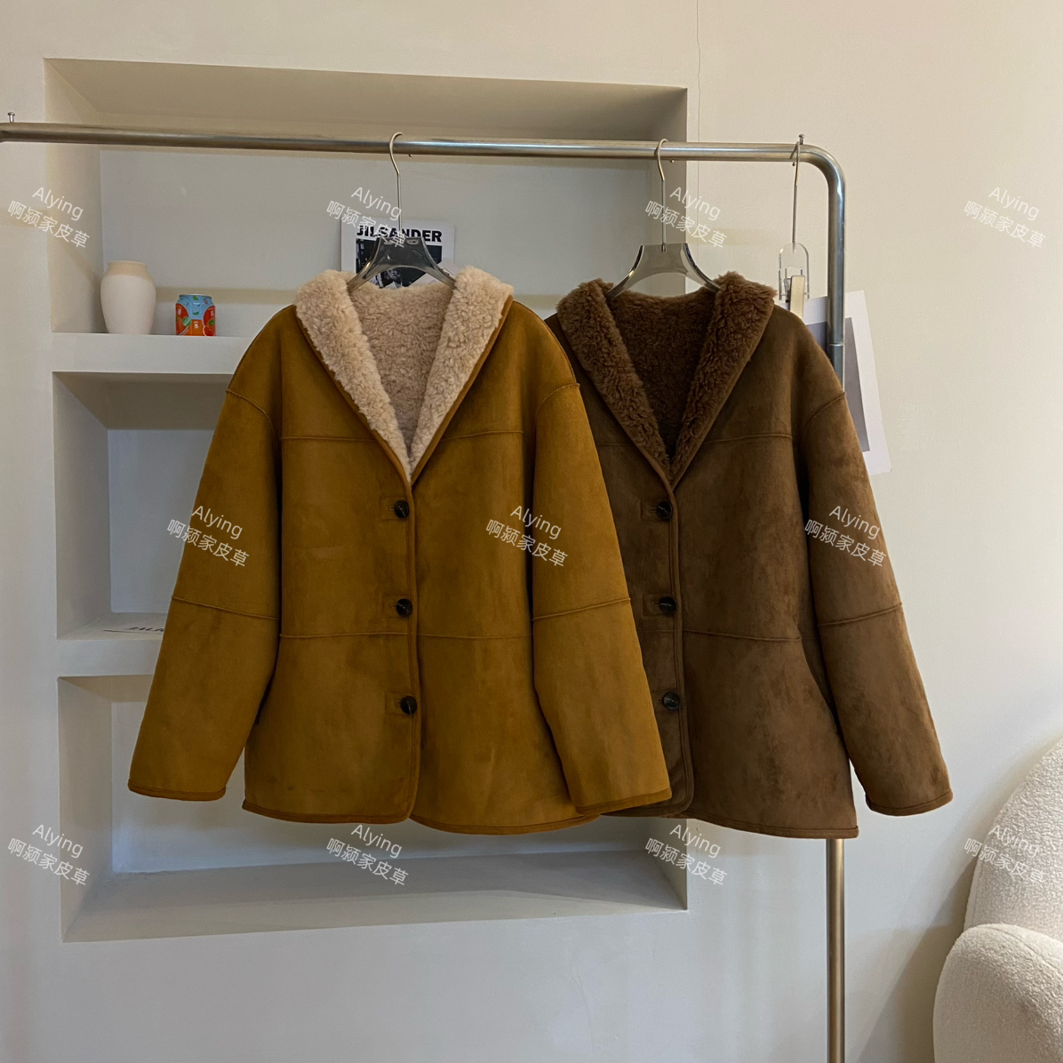 玥儿小众全羊毛宽松复古麂皮绒翻领羊毛外套（含100羊毛）yls8086