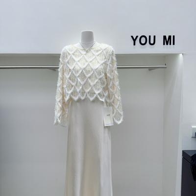 玥儿高级定制毛毛上衣宽松休闲百搭亮片舒适钉珠小衫21625