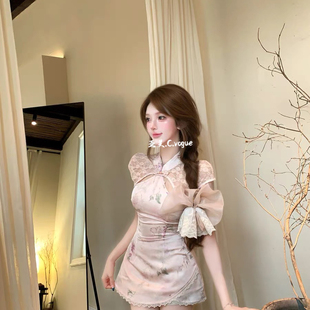C.VOGUE玥儿26年夏上新甜美修身国风新中式拼接蕾丝连衣裙1447#
