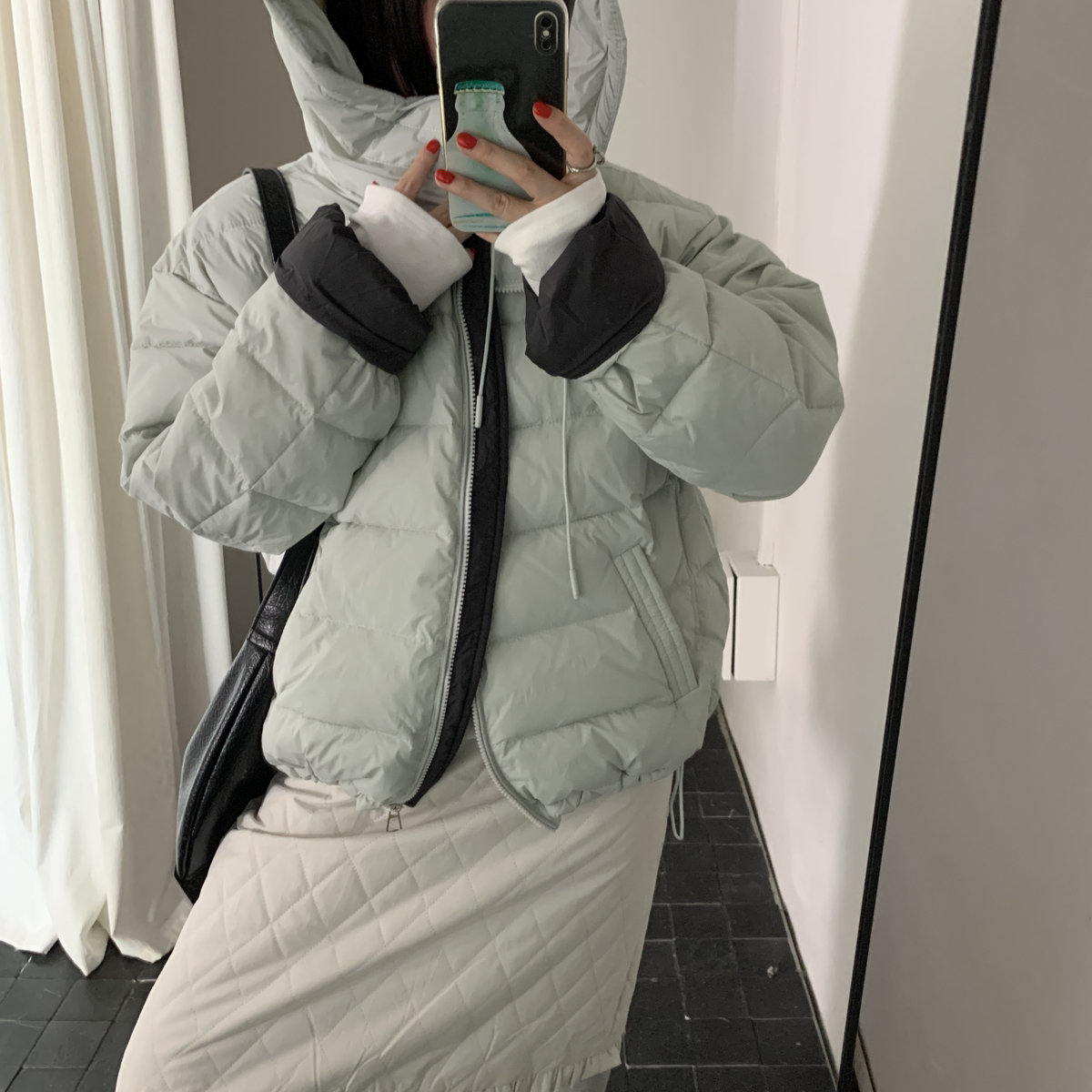 玥儿小众烯棉服简约立领连帽排骨撞色休闲宽松棉服外套棉服1335