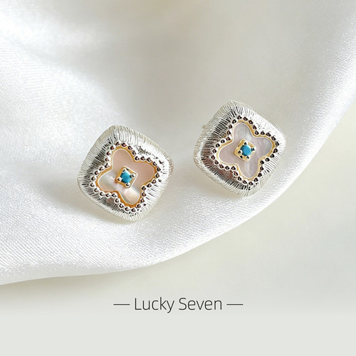 【LuckySeven】设计师款天然贝母新国风拉丝防过敏银耳环耳钉耳饰