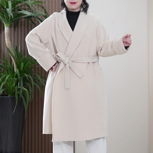 赫拉天后100%高支澳洲羊毛大衣女大码浴袍式双面呢春季毛呢外套