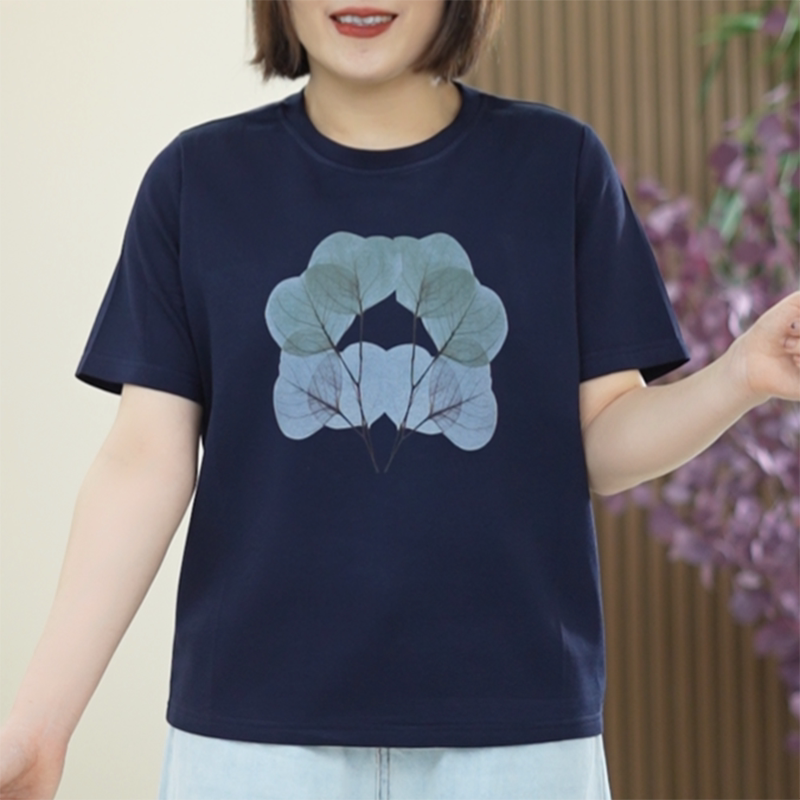 慕斯凉感棉T恤女大码弹力百搭显瘦超微冰感颗粒数码印花夏季上衣