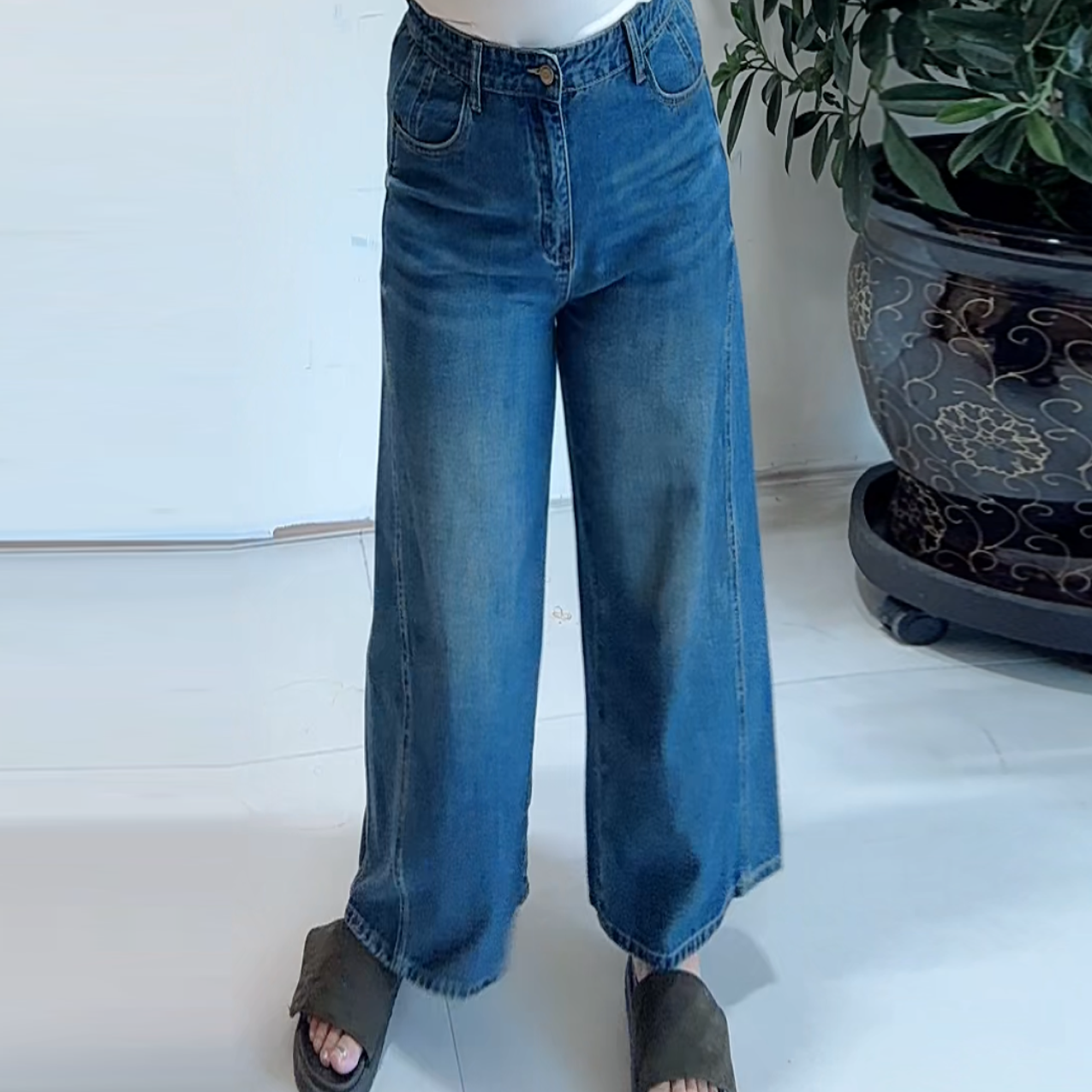 【随性自由派】美式复古阔腿牛仔裤女大码显瘦水洗直筒秋季九分裤