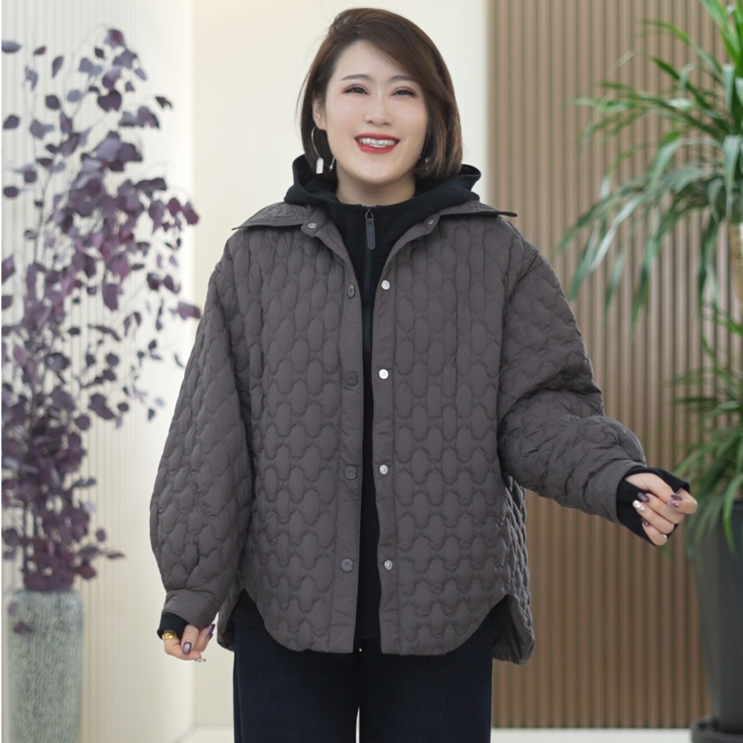 轻薄菱格羽绒服女大码显瘦90新国标白鸭绒简约茧型磁吸扣冬季外套