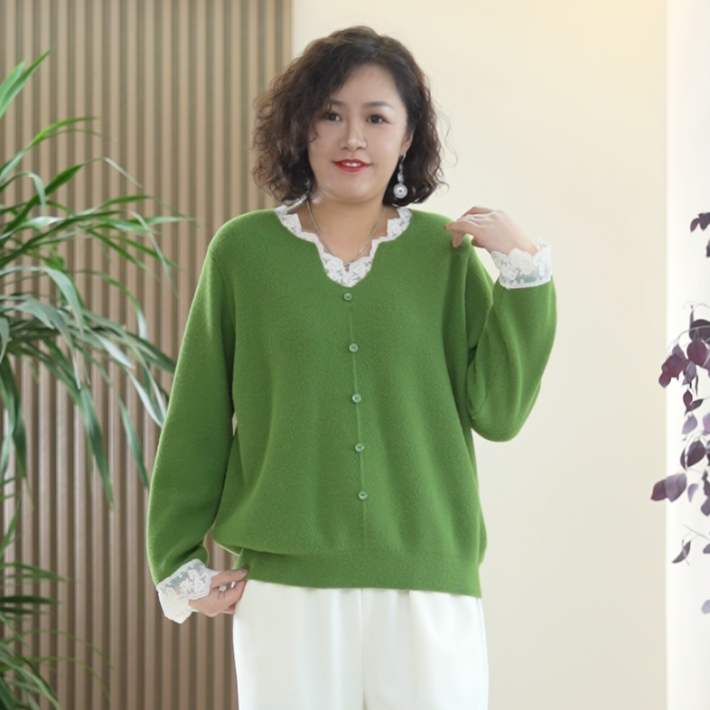 安迪绒软蕾丝假两件针织衫女大码弹力百搭显瘦秋季保暖T恤上衣