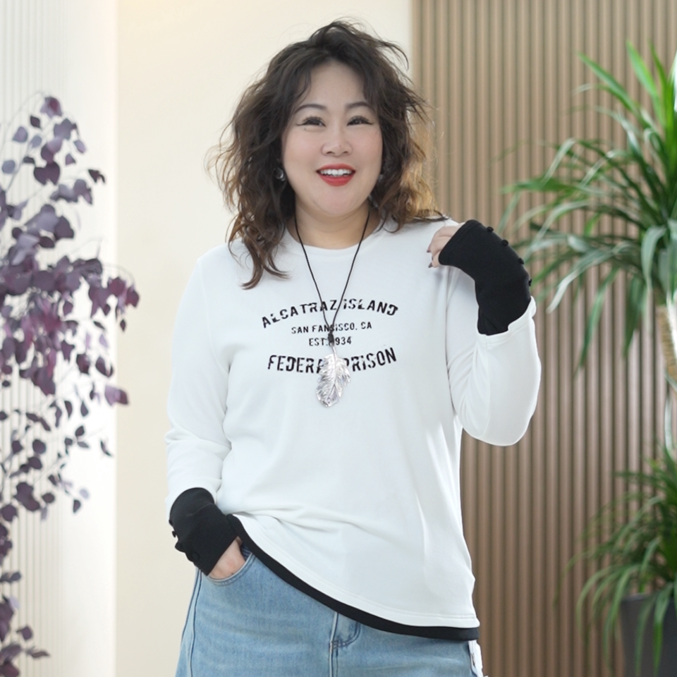 云棉米舒绒撞色卫衣打底衫大码美式植绒字母高弹力春秋冬T恤女