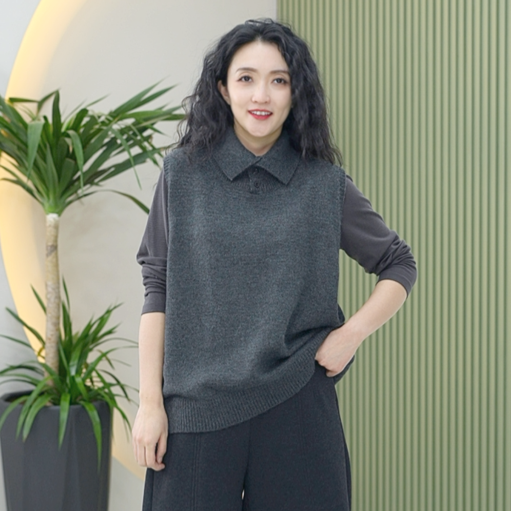 老钱风叠穿马甲女大码弹力显瘦针织毛衣软糯春季安迪绒坎肩背心