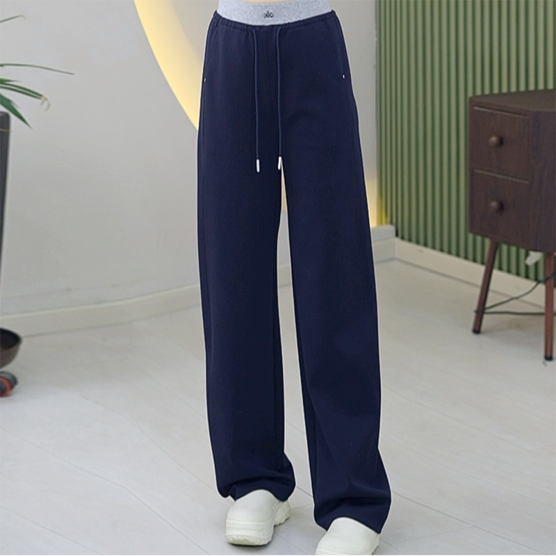 丝舒棉撞色茄子裤大码时尚LU系舒适弹力宽松春季百搭直筒休闲裤女