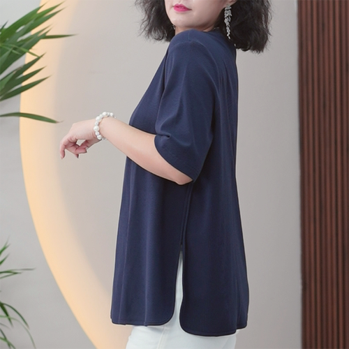 超薄超弹舒爽坑条棉T恤女大码显瘦夏季柔软亲肤舒适吸湿排汗上衣