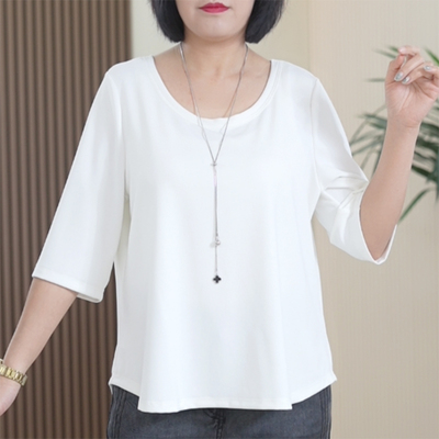 婳然果冻T恤女莫代尔面膜基础大码高弹力清爽U型领显瘦弧形上衣