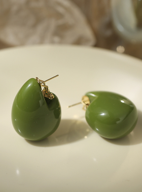 LJW 绿色树脂大水滴耳环女欧美轻奢小众设计高级感亚克力耳钉耳饰