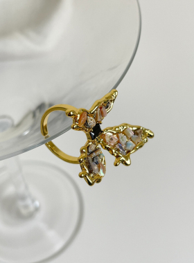 法式复古母贝镶嵌蝴蝶戒指