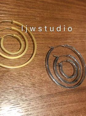 金色PLATE HOOP圆圈圈耳环耳圈女士时尚简约欧美复古风格 不褪色