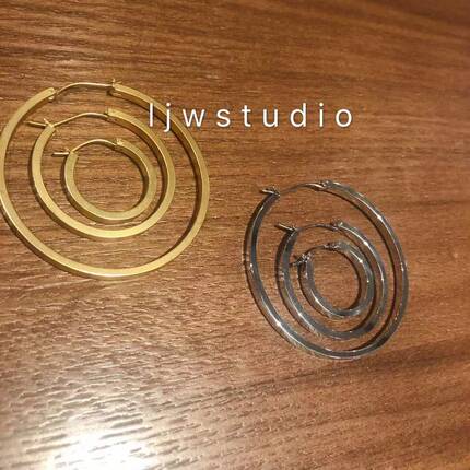 金色PLATE HOOP圆圈圈耳环耳圈女士时尚简约欧美复古风格 不褪色