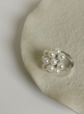 淡水珍珠花团开口戒指环