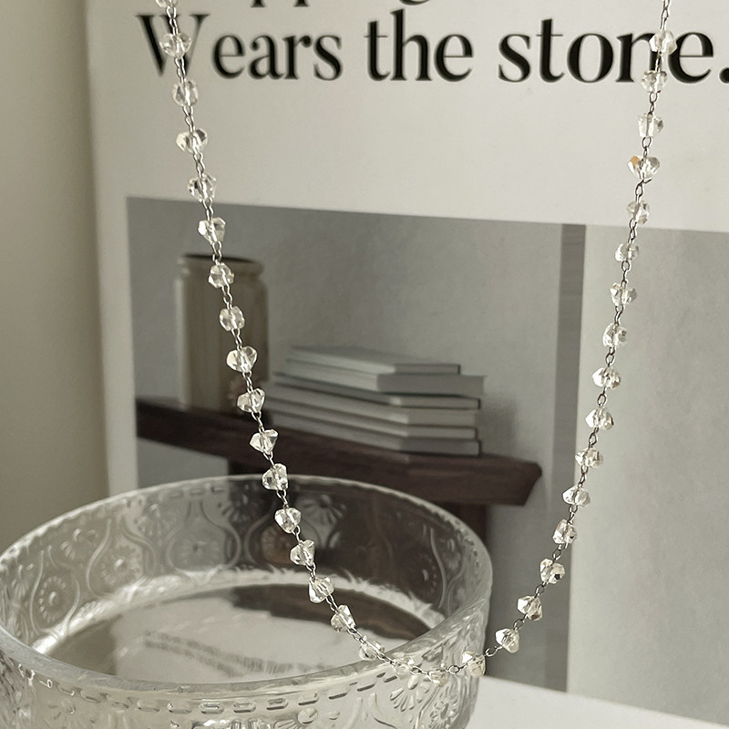 LJW 清透百搭白水晶链条细项链满天星造型简约气质锁骨链精致叠戴