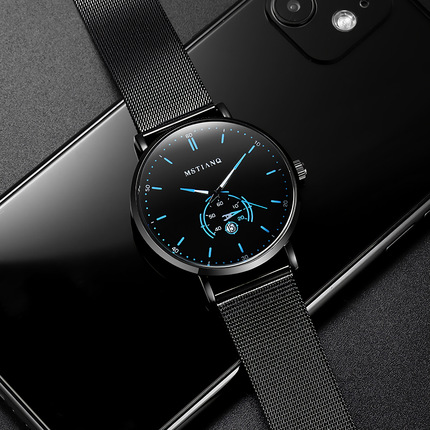 Trend men's watch, steel belt stainless steel, ultra thin calendar, mechanical quartz watches, Korean style, Birthday gift