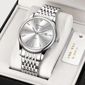 佛蒂仑男表双日历机械男士 石英表防水夜光钢带手表考试商务腕表