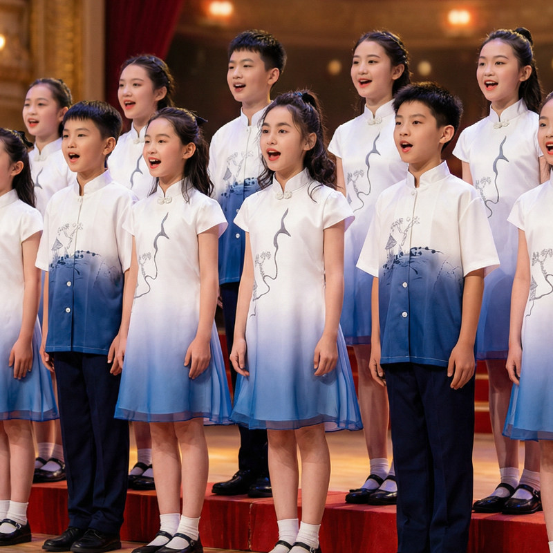 儿童合唱服演出服装朗诵演讲主持人中国风表演服中小学生大合唱服