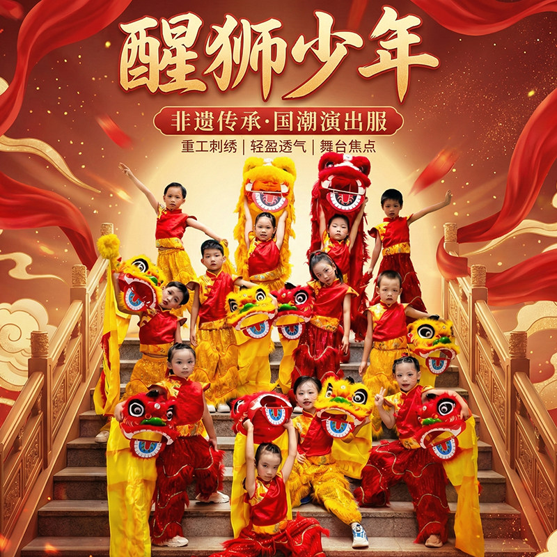 儿童醒狮少年舞蹈服中华舞狮表演醒狮大会叮叮当当舞狮少年演出服