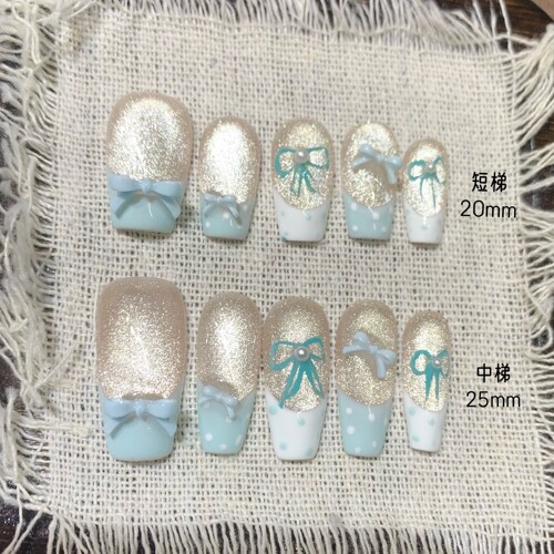 海盐蓝冰甜美少女心蝴蝶结穿戴甲