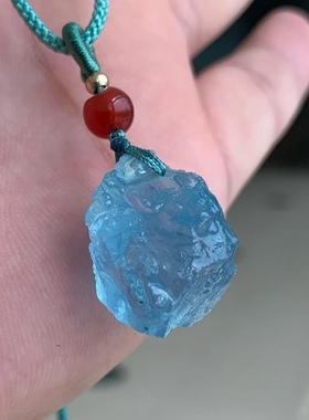 天然海蓝宝原石吊坠项链女款随形蓝水晶项链吊坠时尚饰品礼物