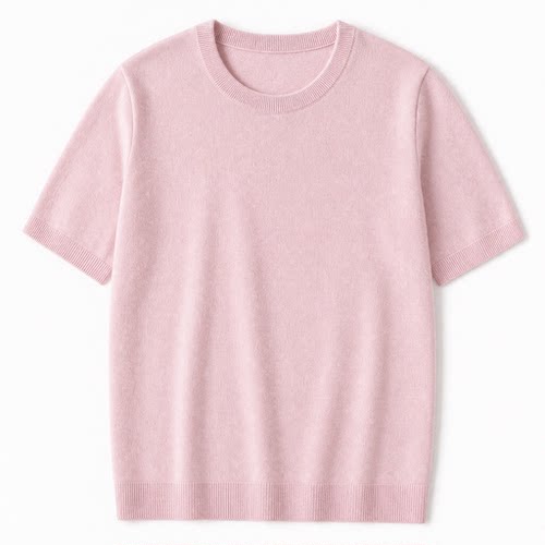 85桑蚕丝15山羊绒丝羊绒薄款圆领短袖针织衫女春夏宽松T恤女上衣