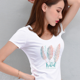 2024新款 半袖 白色t恤女短袖 夏装 夏天印花 图案修身 纯棉体恤打底衫