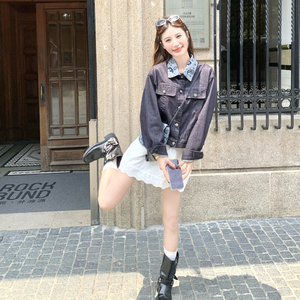 减龄复古碎花拼接翻领牛仔外套女春秋2025新款流行爆款超火高级感图片