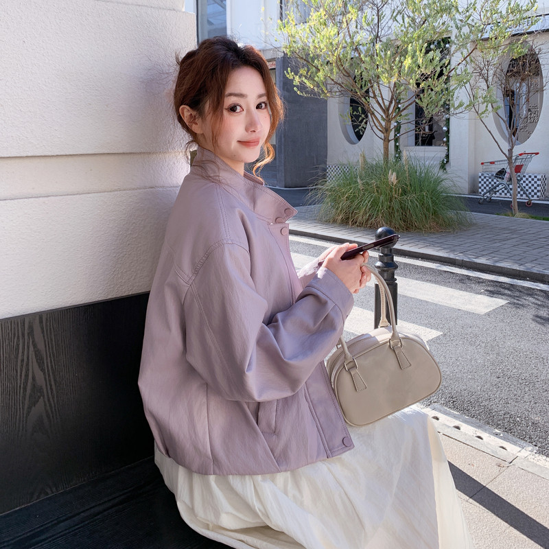 2026春新款百搭时尚立领皮衣2619-P145-K240,女装皮衣,2C013