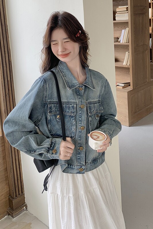 提花小香风牛仔外套女春秋2025新款美式减龄小个子短款爆款上衣,女装短外套,2C013
