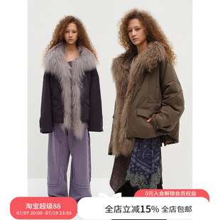 SQUARE CIRCLE 方圆可拆卸滩羊毛领宽松廓形冬季工装派克羽绒服