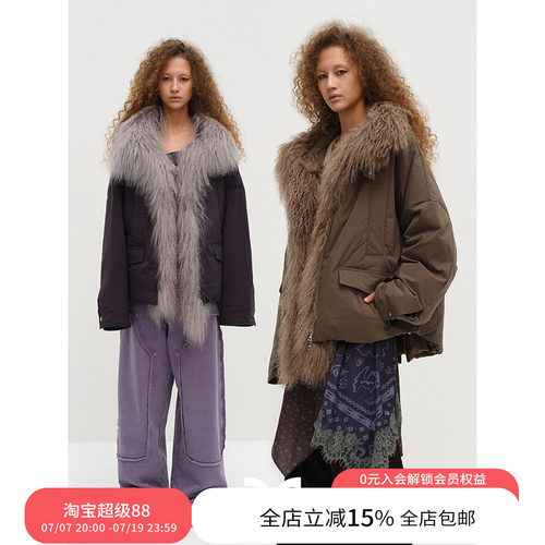 SQUARE CIRCLE 方圆可拆卸滩羊毛领宽松廓形冬季工装派克羽绒服