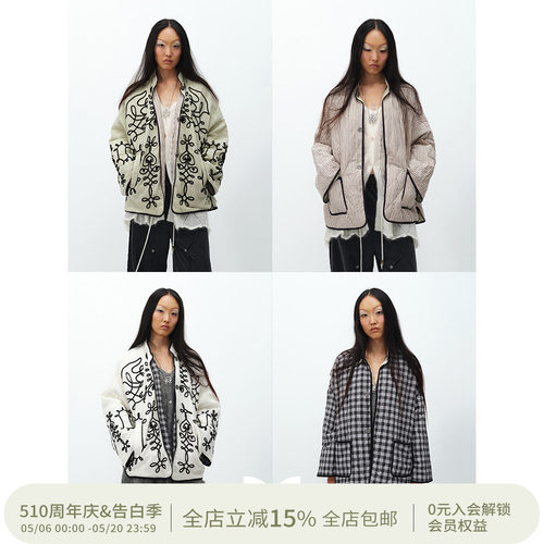 SQUARE CIRCLE 方圆新中式正反两穿绣花条纹廓形薄羽绒保暖外套