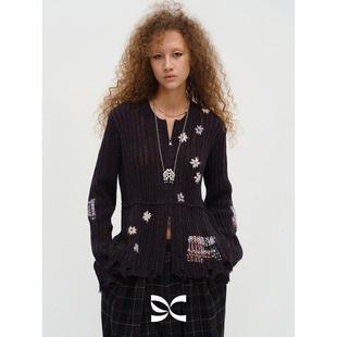 休闲针织开衫 方圆设计感手工绣花修身 拉链毛衣外套 Circle Square