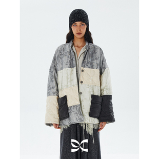 新中式 方圆 正反两穿拼色提花廓形羽绒服保暖外套 circle square