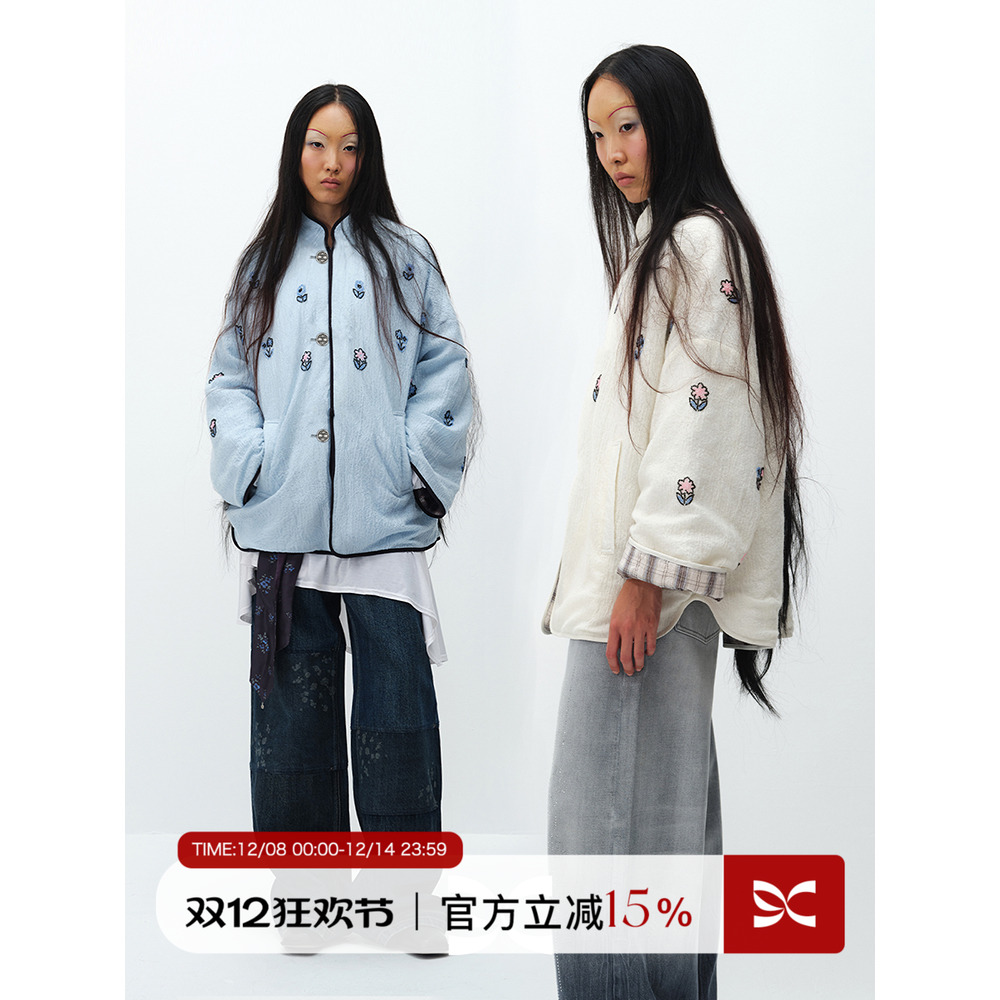 SQUARE CIRCLE 方圆新中式手工盘扣钉珠阔版立领薄款羽绒服外套