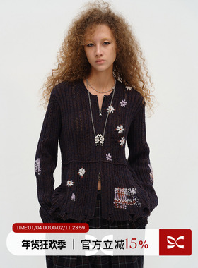 Square Circle 方圆设计感手工绣花修身休闲针织开衫拉链毛衣外套