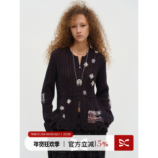 Square Circle 方圆设计感手工绣花修身休闲针织开衫拉链毛衣外套