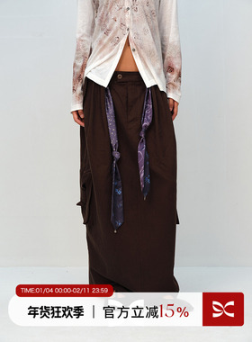 SQUARE CIRCLE 方圆褶量垂感工装开衩宽松休闲直筒长半裙