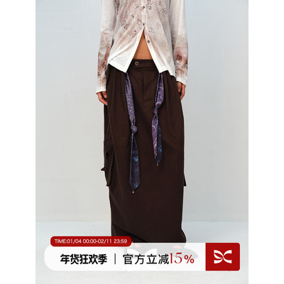 SQUARE CIRCLE 方圆褶量垂感工装开衩宽松休闲直筒长半裙