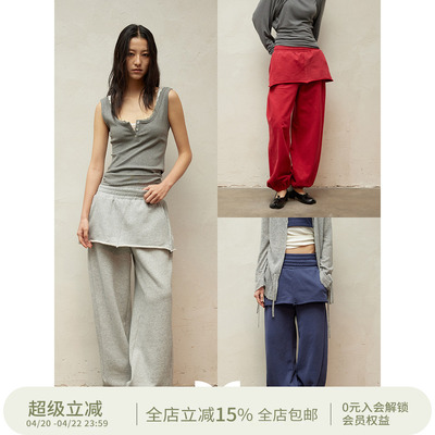 SQUARE CIRCLE 方圆双腰头真两件立体短裙束脚阔腿街头卫裤裙裤