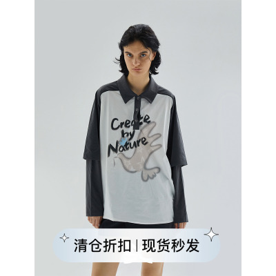 squarecircle方圆【胶囊系列】高倍防晒polo领假两件长袖印花t恤