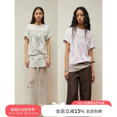 SQUARE CIRCLE 方圆宽松圆领天使印花百搭休闲合身春夏短袖t恤