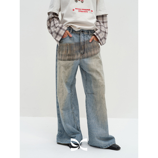 长裤 方圆3D立体裙摆印花街头复古做旧宽松牛仔裤 CIRCLE SQUARE