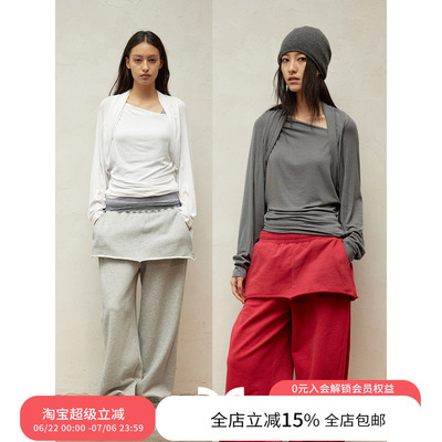 SQUARE CIRCLE 方圆假两件醋酸披肩不规则斜肩收腰显瘦长袖上衣
